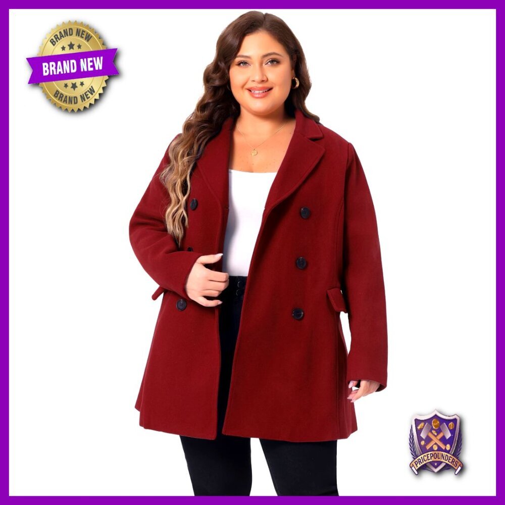 Plus Size Double Breasted Long Wool Coat Notched Lapel Chic Elegant Office Wear